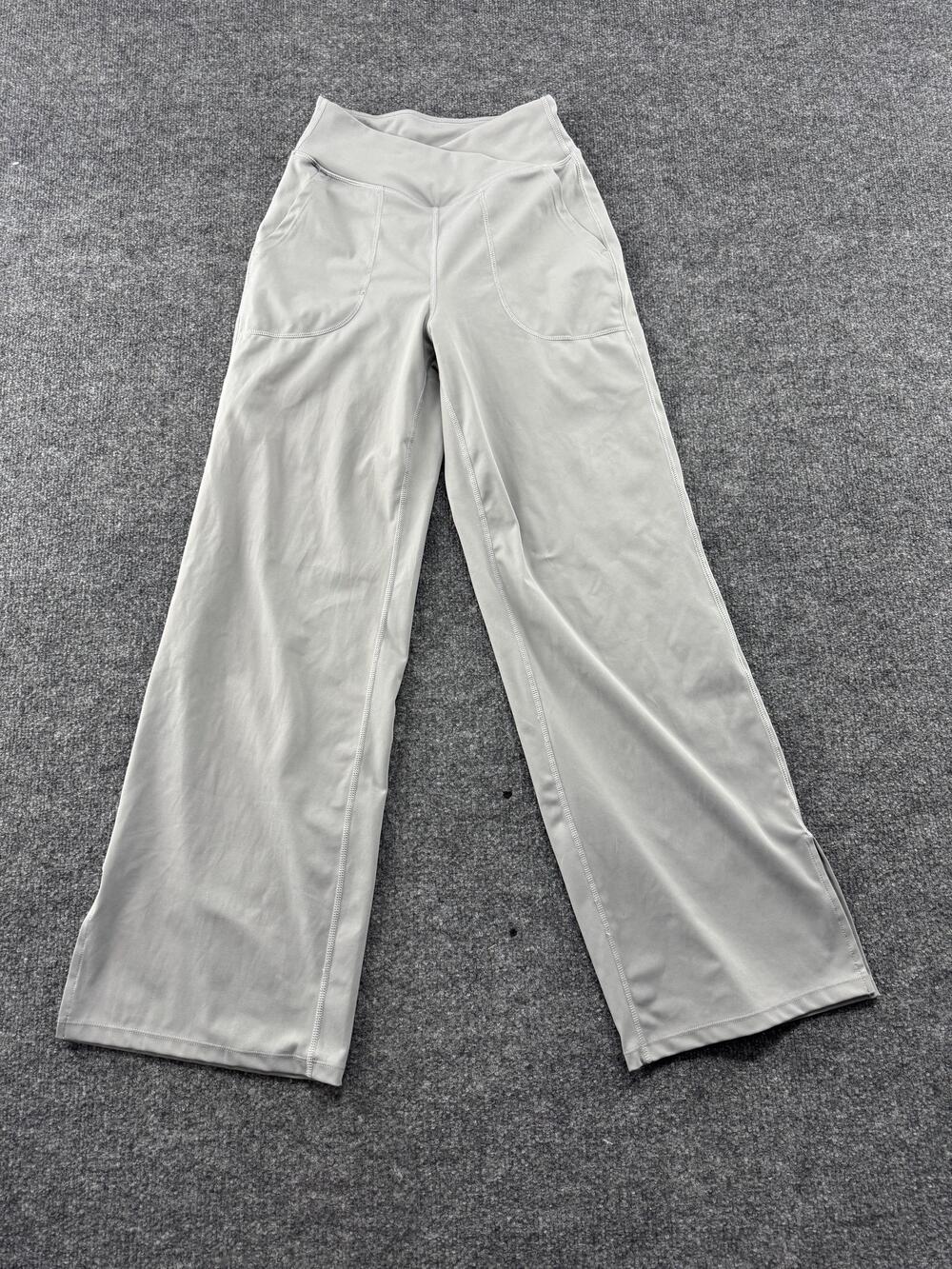 Halara Pants Womens Small Gray Wide Leg High Waist Slit Pockets Yoga Gym